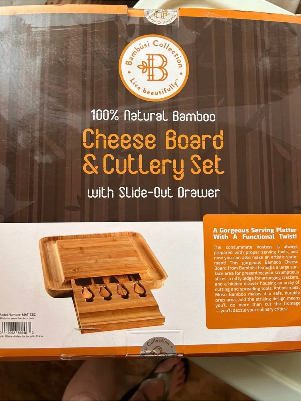 Natural Bamboo Cheese Board & Cutlery Set